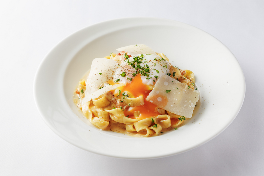 濃厚味噌カルボナーラのフェットチーネ【2025-26ゲレ食：東信・菅平高原エリア】